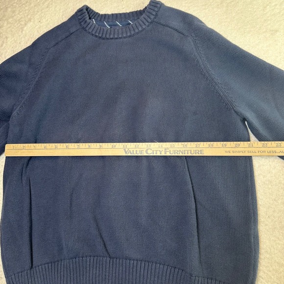 Lands End Drifter Sweater Mens XL Navy Blue Cotton Crewneck Knit Raglan Sleeve - Picture 4 of 9